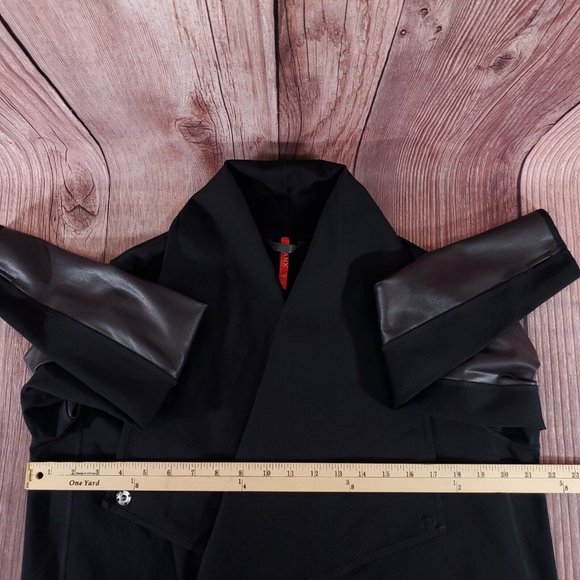 Spanx Womens Large Drape Front Jacket Very Black Convertible Faux Leather 50176R - Picture 14 of 16